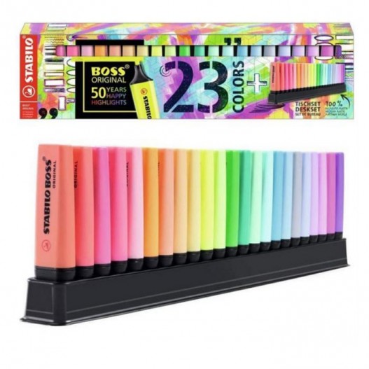 parade-de-23-surligneurs-stabilo-boss-original-assorties Boite Surligneurs de 23 Fluo & Pastel STABILO – Image 1