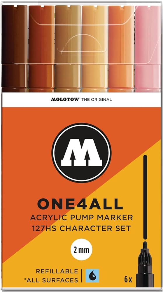 lot de 6 mm character Pochette de 6 Marqueur Acrylique Character SET 2MM ONE4ALL MOLOTOW – Image 1
