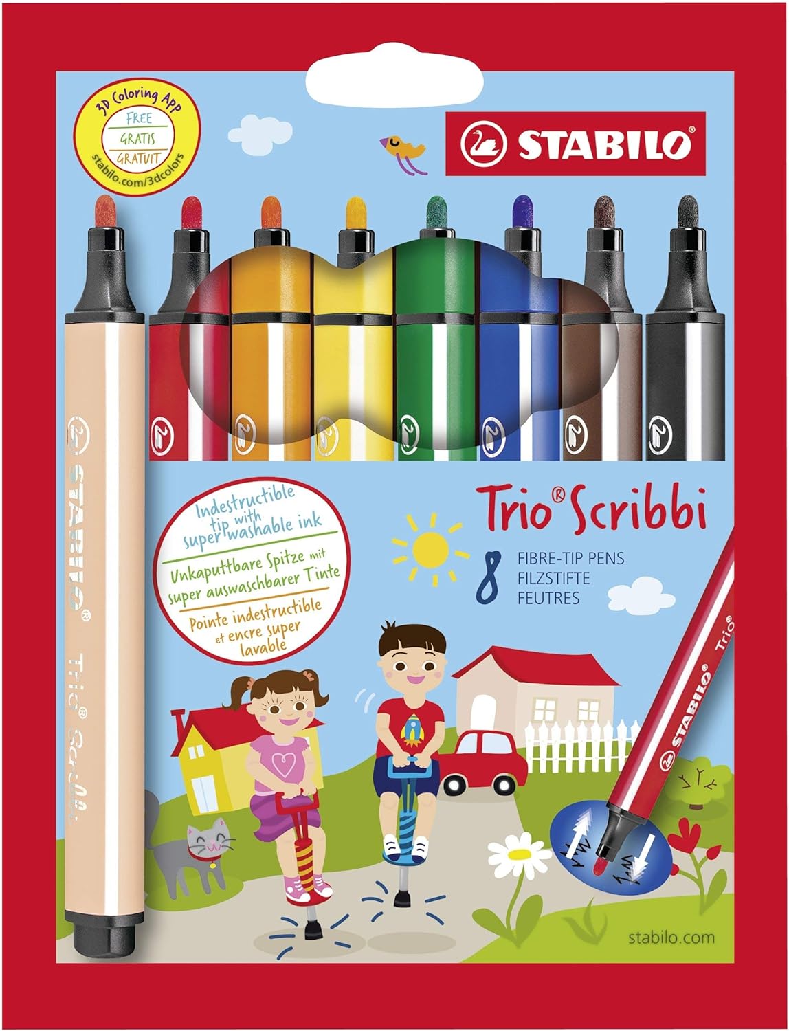 LKJJJJJJ Pochette Feutre de 8 Couleur coloriage Trio Scribbi STABILO – Image 1