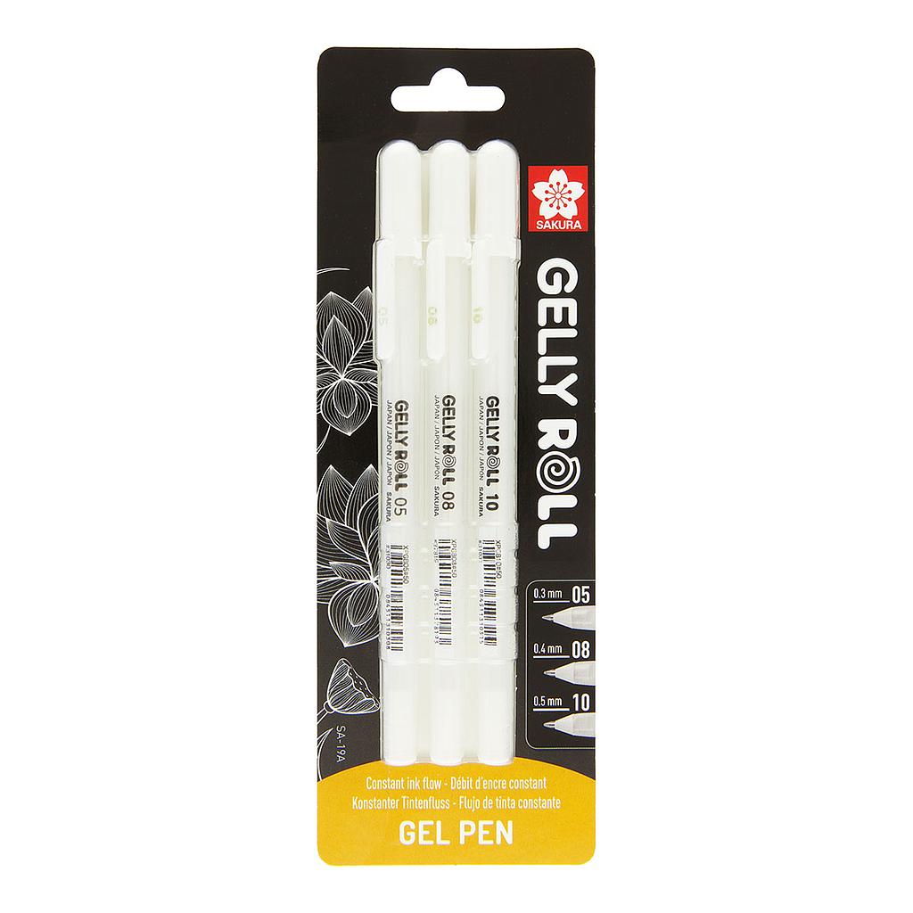 Sakura-Gelly-Roll-Gel-Pen-Classic-White-Mixed-3-Set_All_1833_1 Stylo à bille à encre gel encre blanche GELLY ROLL SAKURA ROYAL TALENS – Image 1