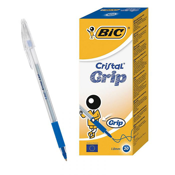 boite-de-20-stylos-a-bille-bic-cristal-grip-bleu Boite 20 Stylo Cristal Grip BIC – Image 1