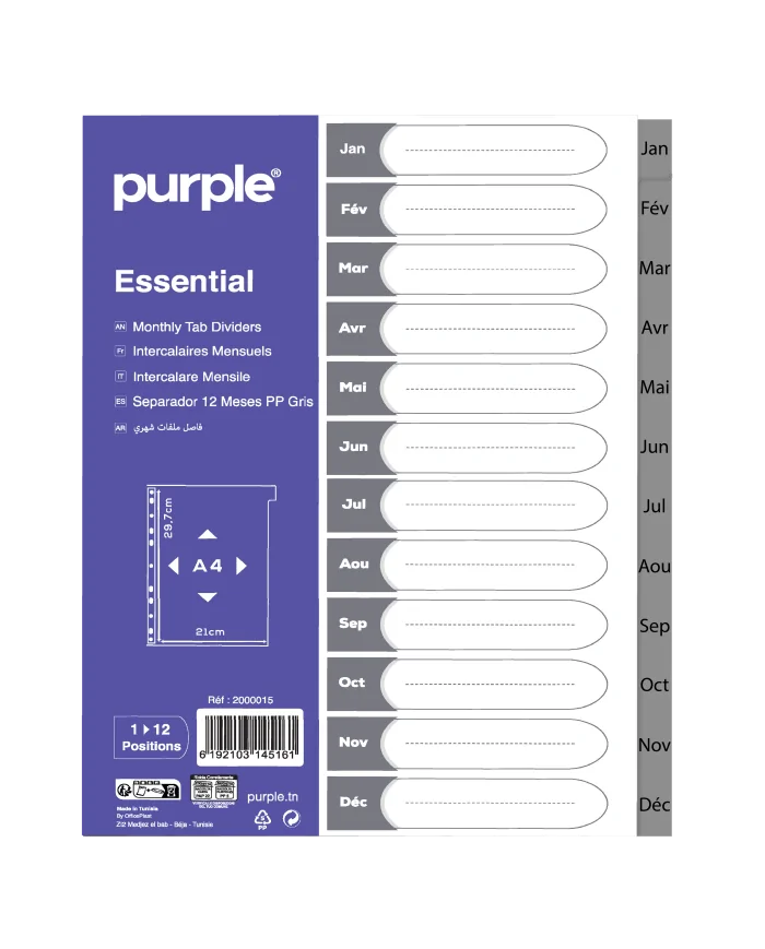 mensuel purple Jeu D'intercalaires Mensuel Plastique OFFICE PLAST PURPLE – Image 1