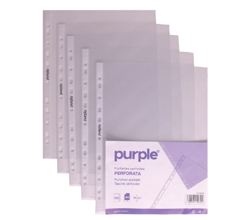 pochette-perforee-01 Paquet de 100 Pochettes transparentes Perforées pour classeur PURPLE – Image 1