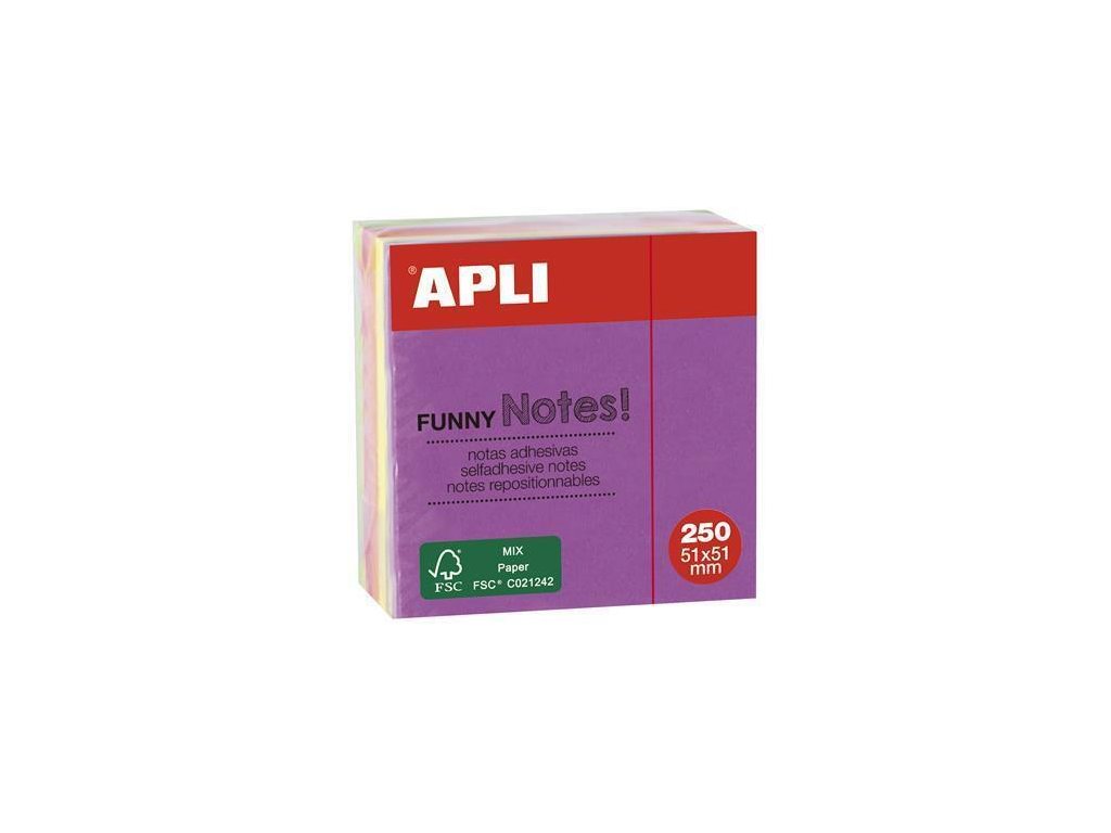 35027_samolepici-blocek–funny-mix-barev–51-x-51-mm–250-listu–apli-11596 Sticky Notes Adhésives 250 APLI – Image 1