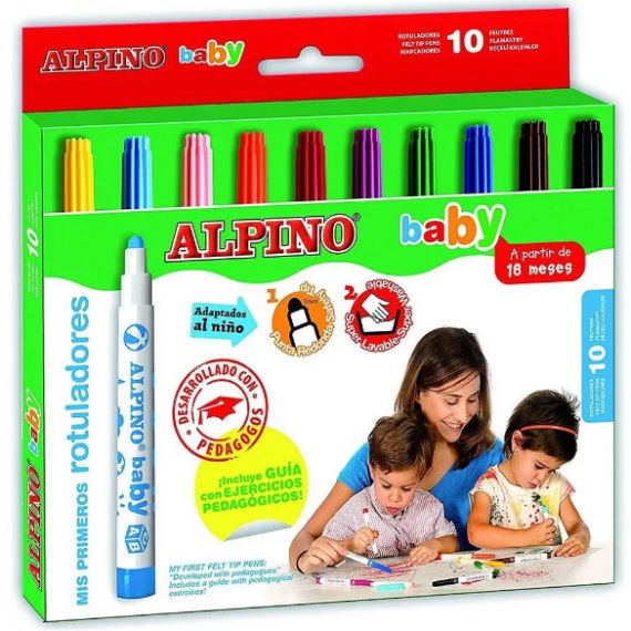 coffret-10-feutres-epais-alpino-baby Pochette Feutre de 10 Couleur BABY ALPINO – Image 1