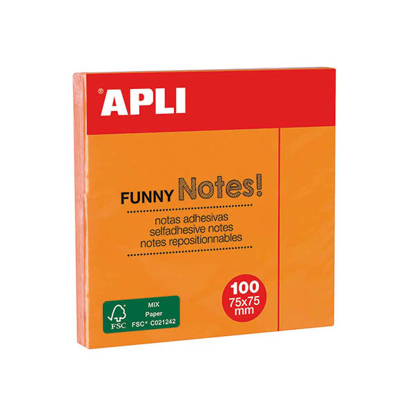 papel-tn-notes-repositionnables-apli-75×75-orange-vif-tunisie Sticky Notes Adhésives 100 Orange APLI – Image 1