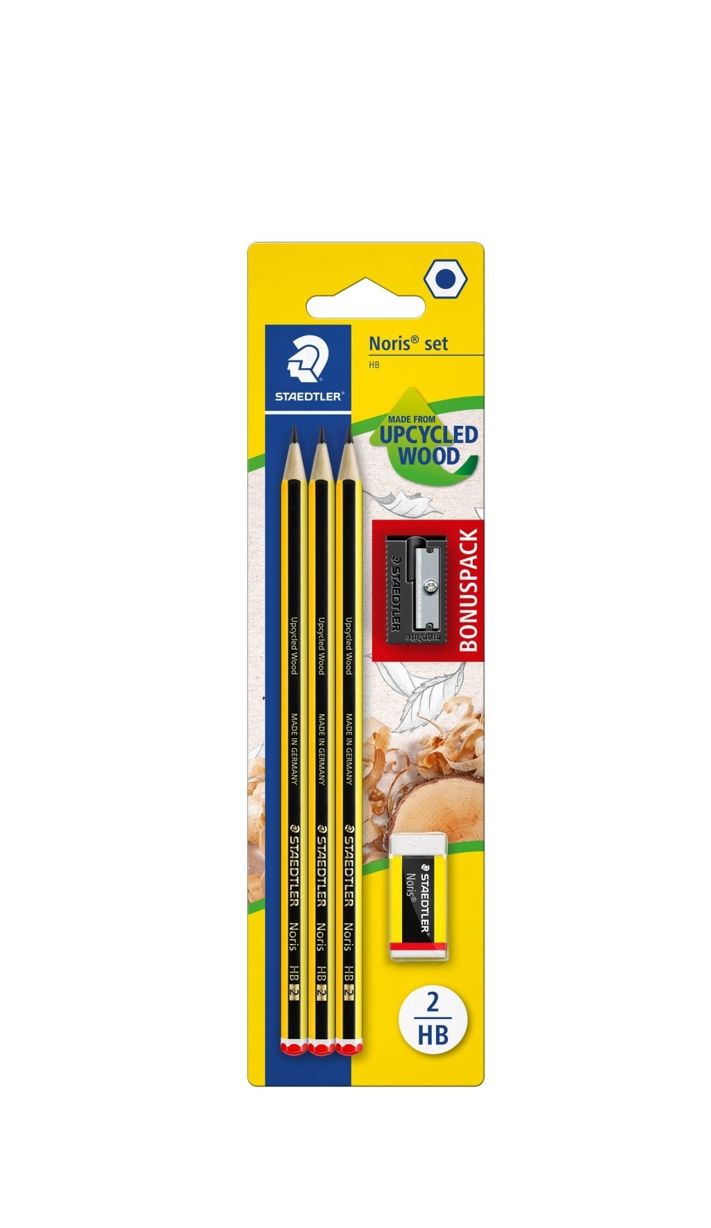3hb-430×1305 Set Staedtler Noris Eco : 3 Crayons Graphite HB + Mini Gomme + Taille-crayon – Image 1