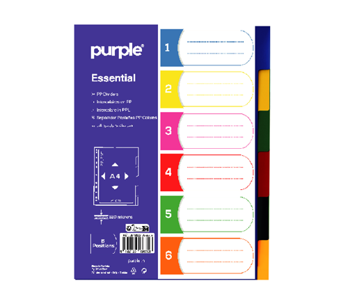 Intercalaires-6-positions-Essential Jeu D’intercalaires de 6 Plastique PURPLE – Image 1
