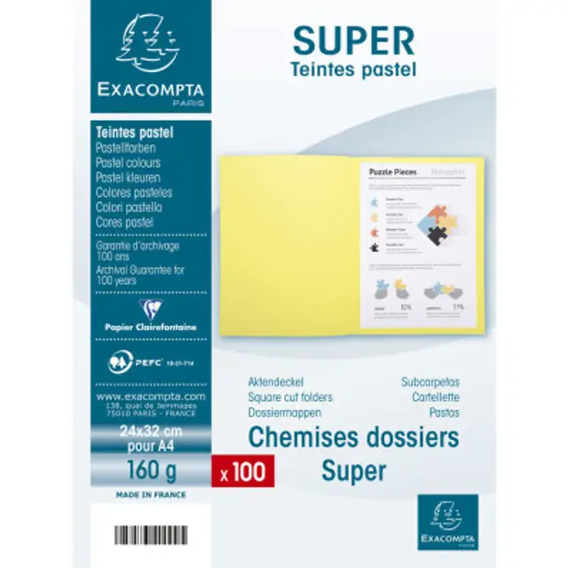 pt-100-chemises-supe-r-160-bleu-clair Paquet 100 chemises Cartonnée Bleu Pastel EXACOMPTA – Image 1