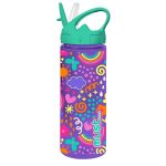Bouteille d’eau en plastique 500 ml avec paille Transparent Motif violet Must