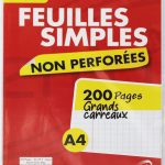 Feuilles Simples Non Perforées A4 200P Grands Carreaux 56g Fenicia