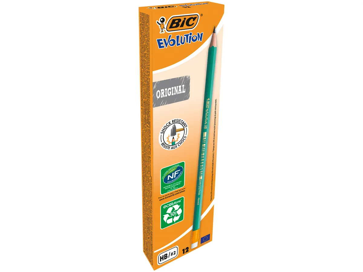 BIC-8803323-3270220083924 Paquet de 12 Crayons Noir Evolution Original HB 2 avec Gomme BIC – Image 1