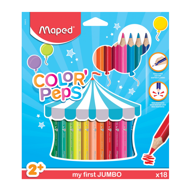 crayons-de-couleur-jumbo-color-peps-x18 Pochette Crayons couleur 18 Maxi Color'Peps JUMBO MAPED – Image 1
