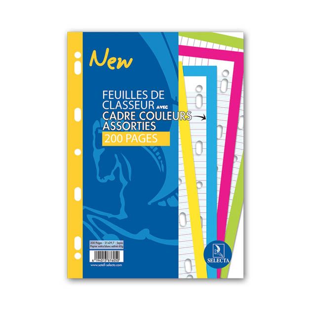 feuilles_de_classeur Feuilles de Classeur A4 Avec Cadre Couleurs Assorties 200P SELECTA – Image 1