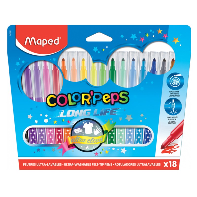 feutres-ultra-lavables-color-peps-longlife-18pcs-maped Pochette de 18 Feutres Ultra-Lavables Long Life MAPED – Image 1