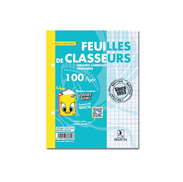 jhjhhhh Feuilles de Classeur à Carreaux 100P 17*22 60G SELECTA – Image 1