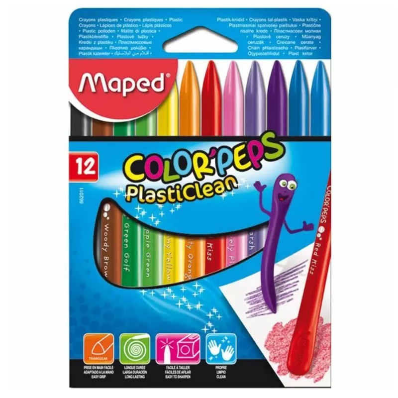 maped-crayons-de-cire-color-peps Pochette 12 crayons de cire color'peps Plasticlean MAPED – Image 1