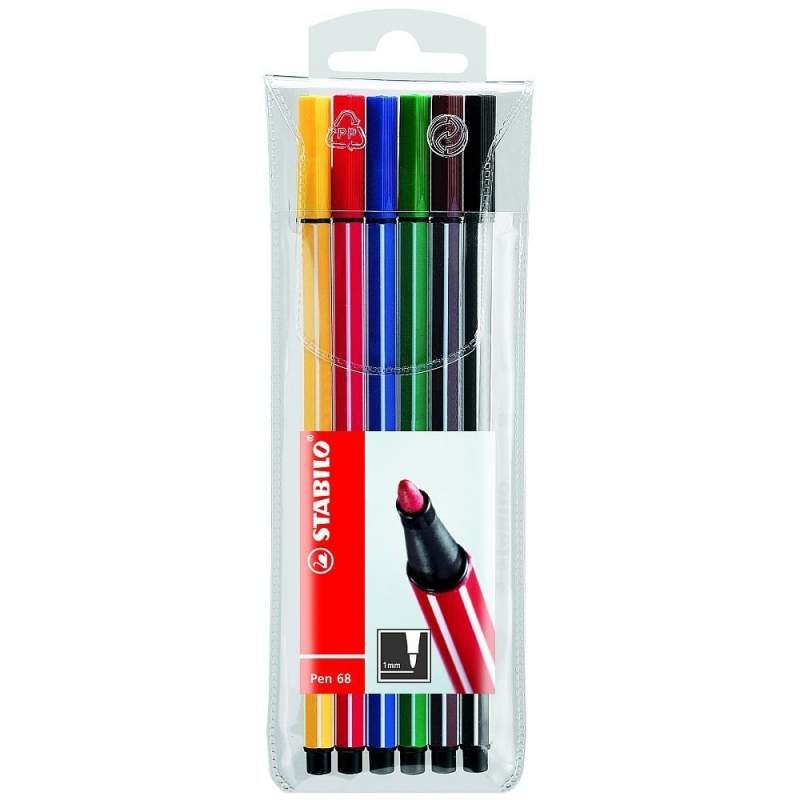 feutre-pen-68-6-couleurs-stabilo Pochette De 6 Stylo Pen 68 STABILO 6806/PL – Image 1