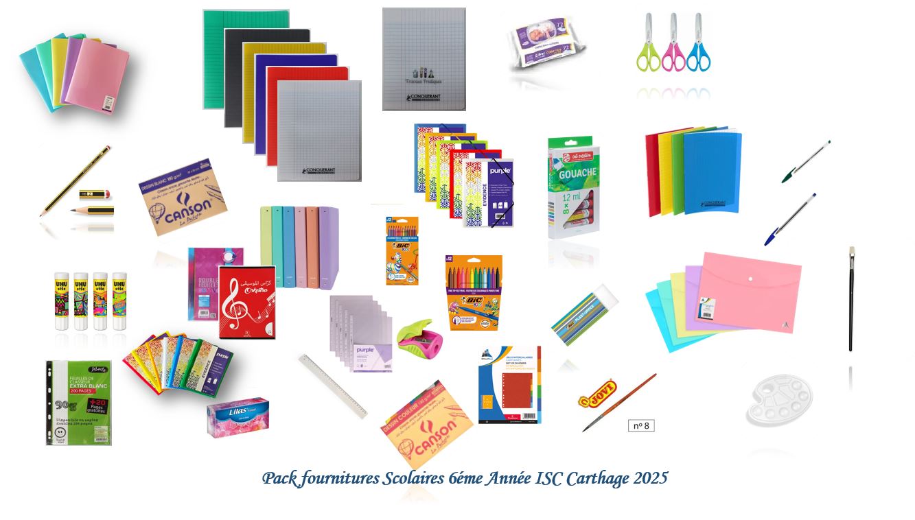 A-Pack fournitures scolaires 6éme Année ISC Carthage 2026-2027